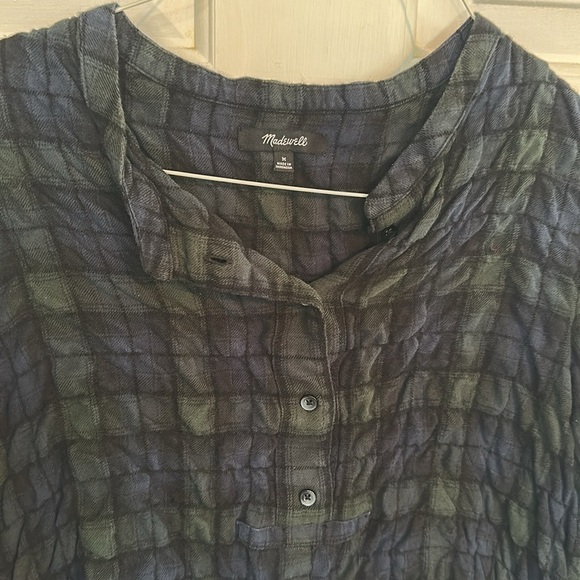 Madewell Medium Green and black plaid crop top - Picture 2 of 4